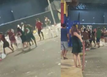 Vídeo mostra homem quase morrendo ao levar garrafadas e cadeiradas no Amazonas