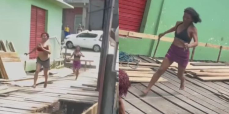 Veja momento que mulher levada facada nas costas durante briga em Tefé