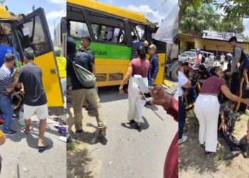 Amarelinho bate em caçamba no Nova Cidade e deixa vários feridos