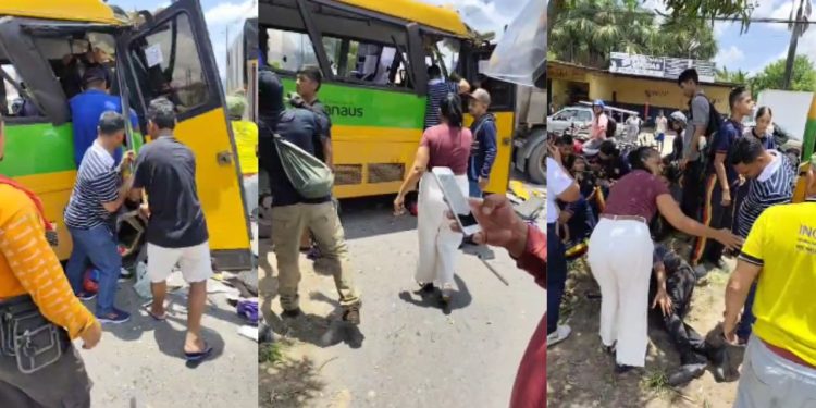 Amarelinho bate em caçamba no Nova Cidade e deixa vários feridos
