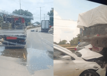 Óleo na pista causa acidentes no bairro Tarumã