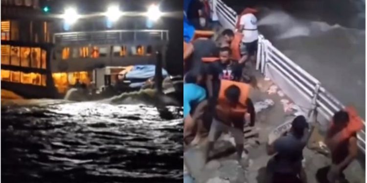 Desespero! Embarcação apresenta falha, começa a afundar e passageiros são resgatados