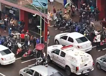 Após ser perseguido, homem é esfaqueado e espancado em frente à Bemol no Centro; vídeo