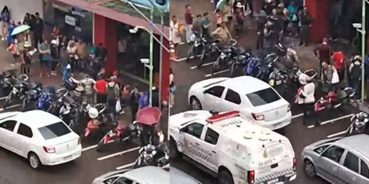 Após ser perseguido, homem é esfaqueado e espancado em frente à Bemol no Centro; vídeo