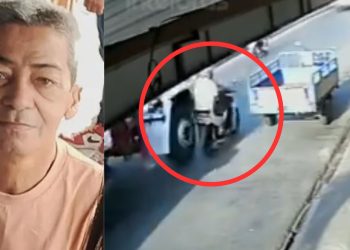 Vídeo: Em Parintins, idoso morre ao ser atingido por caminhão na garupa da moto da filha