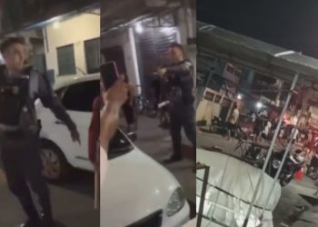 “Vai atirar?”: vídeo mostra policial sendo hostilizado por moradores da Compensa
