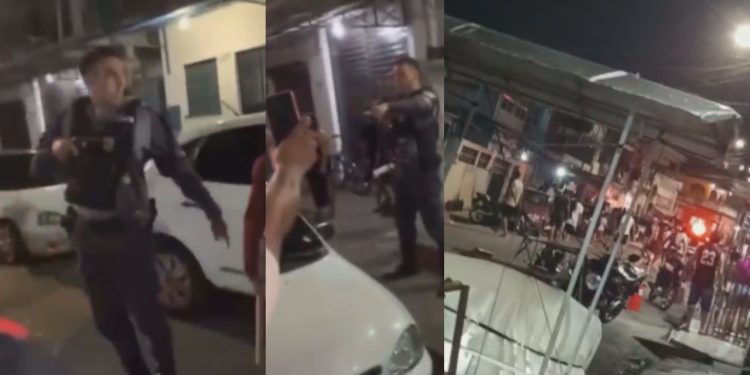 “Vai atirar?”: vídeo mostra policial sendo hostilizado por moradores da Compensa