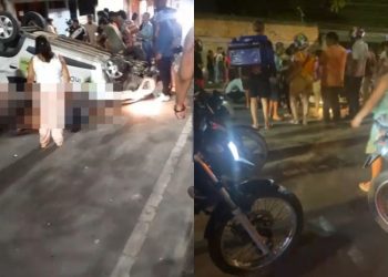 Casal é arremessado de carro que capotou na Av. Brigadeiro Hilário Gurjão