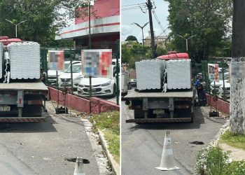 Perdeu o controle e veículo colidiu contra muro de supermercado