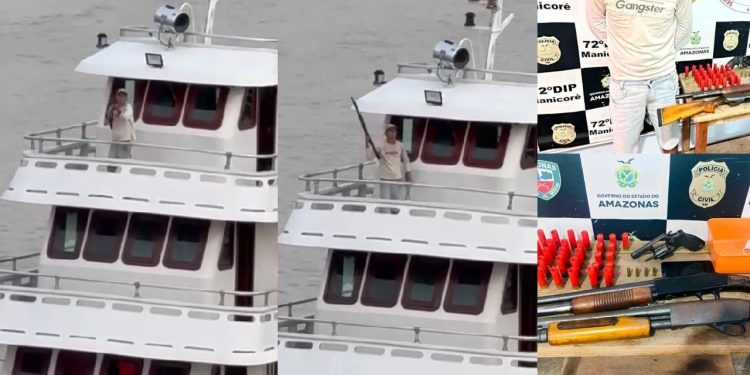Vídeo: Em surto, homem pega espingarda e sai atirando dentro de barco em Manicoré