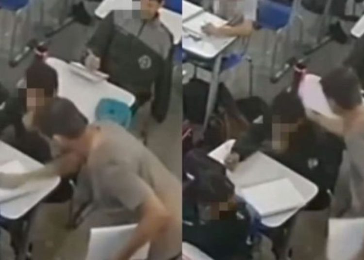Vídeo mostra professor se estressando e dando vários tapas em aluno dentro de sala