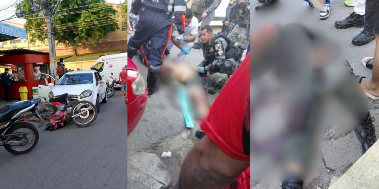 Vídeo: Acidente entre moto e carro deixa militar da Aeronáutica ferido no Educandos