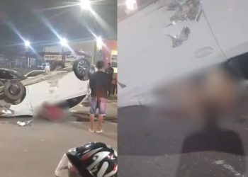 Carro bate no meio-fio, capota na Max Teixeira e mulher acaba morta