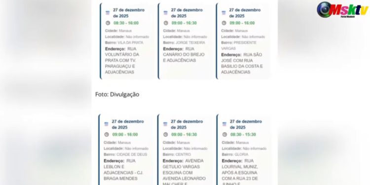 Seis bairros ficarão sem energia neste sábado em Manaus