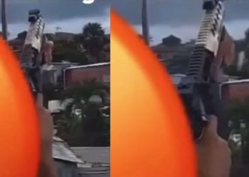 Vídeo de homem atirando para o alto durante o jogo do Flamengo na Compensa