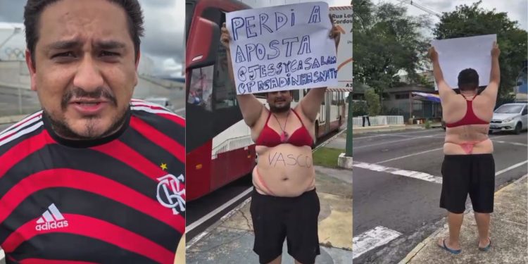 Vídeo: Flamenguista perde aposta e desfila de calcinha e sutiã na Constantino Nery