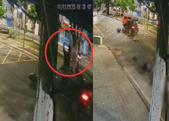 Veja momento que casal ‘voa’ após ser atingido por carro na contramão em Manaus