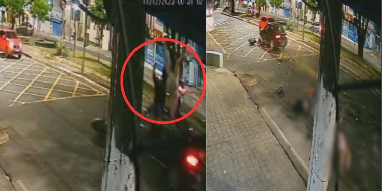 Veja momento que casal ‘voa’ após ser atingido por carro na contramão em Manaus