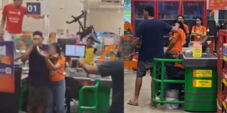 Vídeo: Dentro de supermercado, homem ameaça ex-namorada com faca em Manaus
