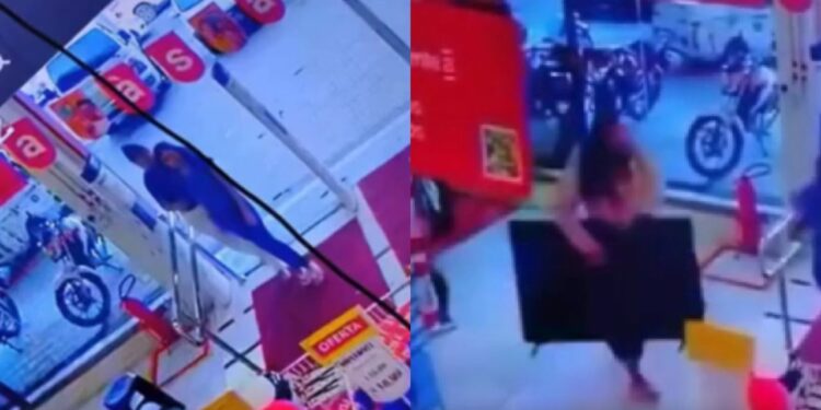 Na maior tranquilidade, bandidas furtam TV de loja no Lírio do Vale; veja o vídeo