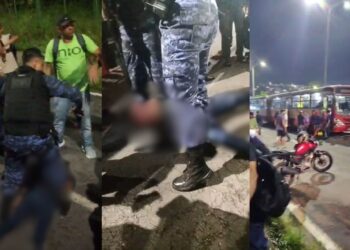 Bandido fica com a 'cara toda espocada' após ser agredido por passageiros da linha 560