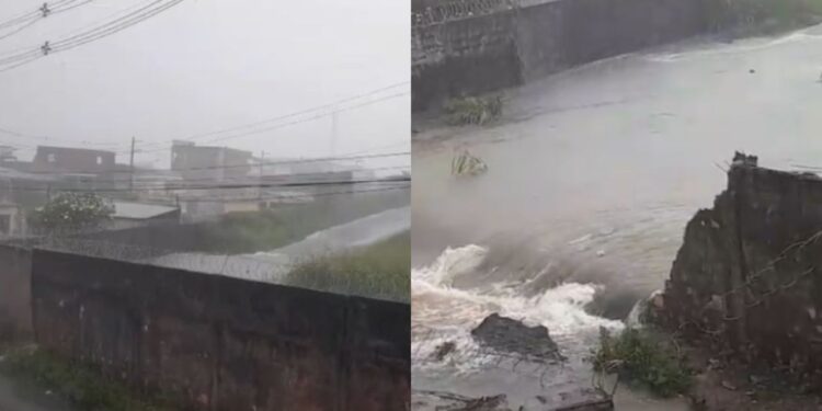 Forte chuva derruba muro da Vila Militar e atinge residências em Manaus