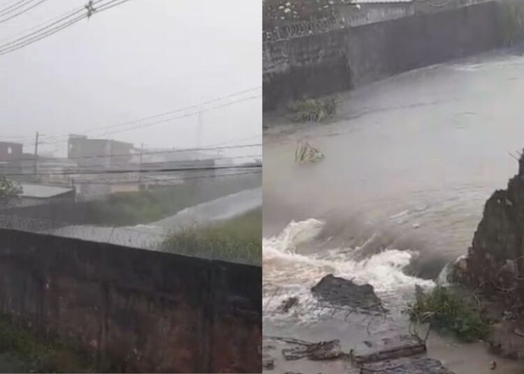 Forte chuva derruba muro da Vila Militar e atinge residências em Manaus