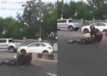 Vídeo mostra motociclista 'voando' após colidir contra divisória na Bola do Coroado