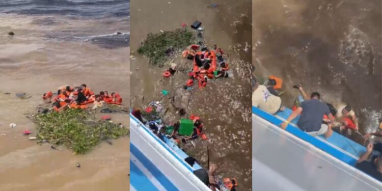 Veja os vídeos do desespero das vítimas após lancha naufragar no Encontro das Águas