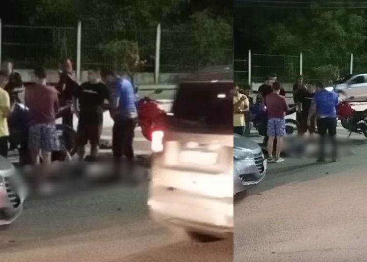 Ao correr para alcançar ônibus, mulher é atropelada por moto na Avenida Rodrigo Otávio; vídeo