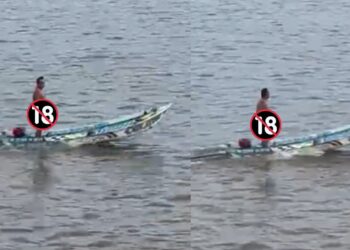 “Punh3te1r0”: Canoeiro é flagrado em pé ‘na br0nha’ no meio do rio no Amazonas; VEJA O VÍDEO