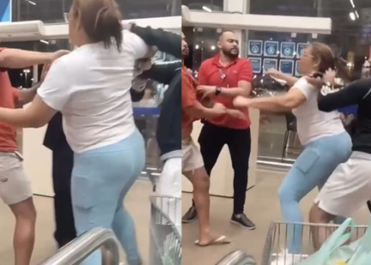 Confusão em mercado: Mulher parte para cima de homem e é agredida no rosto