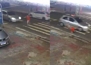 Na faixa de pedestres, idosa é atropelada por Celta e arremessada na pista em Manaus