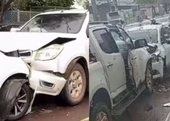 Carro invade contramão, provoca batida com três veículos e trava Djalma Batista