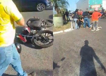 Colisão entre moto e carreta deixa dois feridos no Distrito Industrial