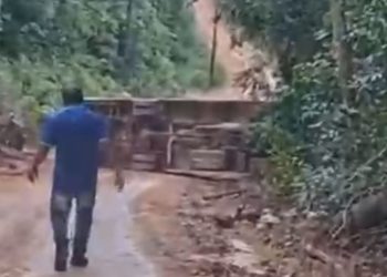 Vídeo: Com crianças a bordo, ônibus escolar desliza em ladeira e capota na BR-174