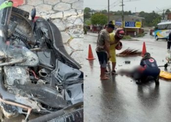 Acidente na avenida 7 de Maio deixa motociclista gravemente ferido em Manaus