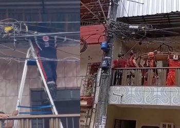 Ao instalar bandeirinhas para a Copa, homem leva descarga elétrica no Educandos; vídeo