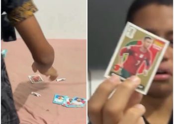 “Não acredito!” Menino viraliza após encontrar figurinha rara de Cristiano Ronaldo em Manaus