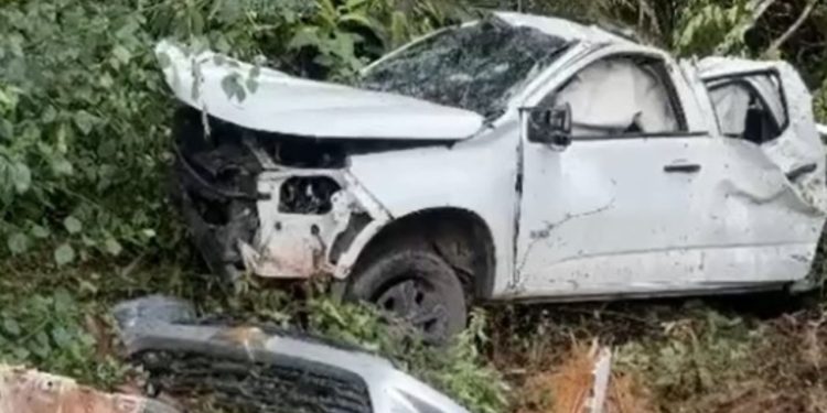 Vídeo: Picape sai da pista, invade mata e deixa três feridos na AM-010