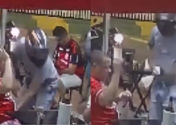 Vídeo: Casal é surpreendido por bandidos e assaltado dentro de bar no Parque Dez