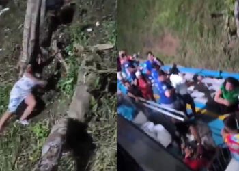 Para não perder o barco, mulher escorrega 'ladeira abaixo' após festival em Parintins