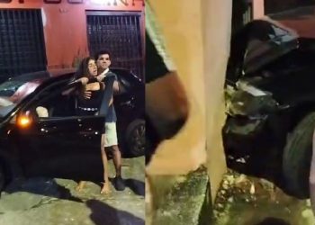 Motorista atropela motociclista, invade mercadinho e acaba presa em Manaus