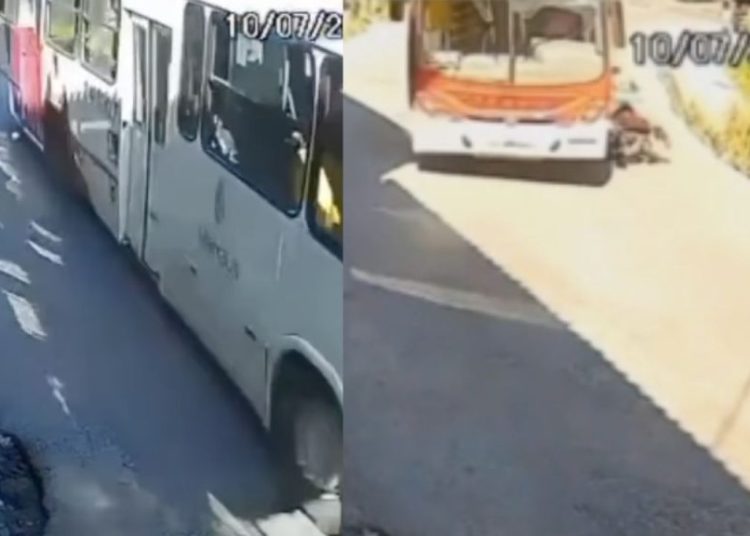 Câmera flagra momento em que ônibus da linha 094 atinge motociclista em Manaus